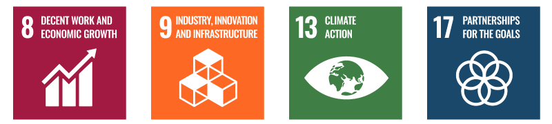 SDGs 8.DECENT WORK AND ECONOMIC GROWTH, 9.INDUSTRY,INNOVATION AND INFRASTRUCTURE, 13.CLIMATE ACTION, 17.PARTNERSHIPS FOR THE GOALS